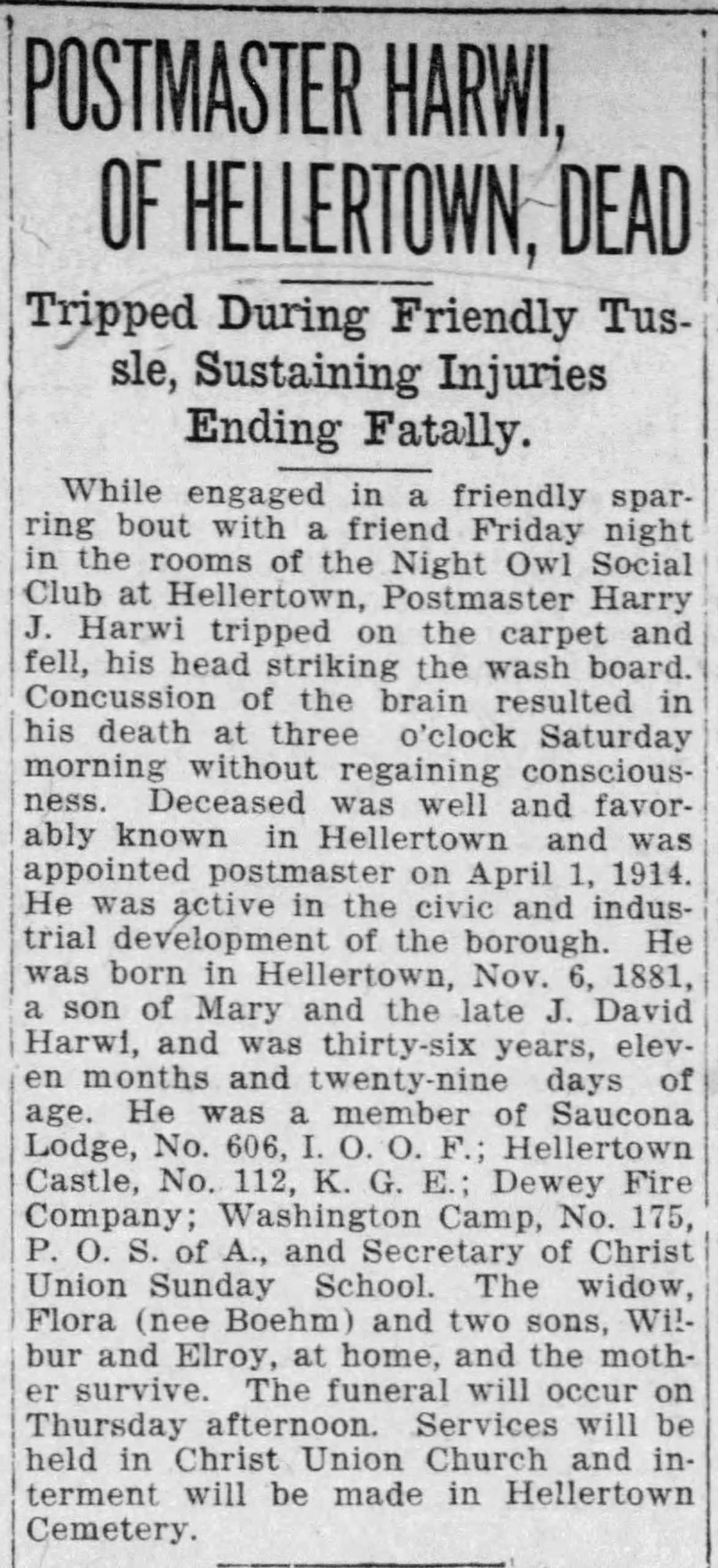 Hellertown Postmaster Harwi