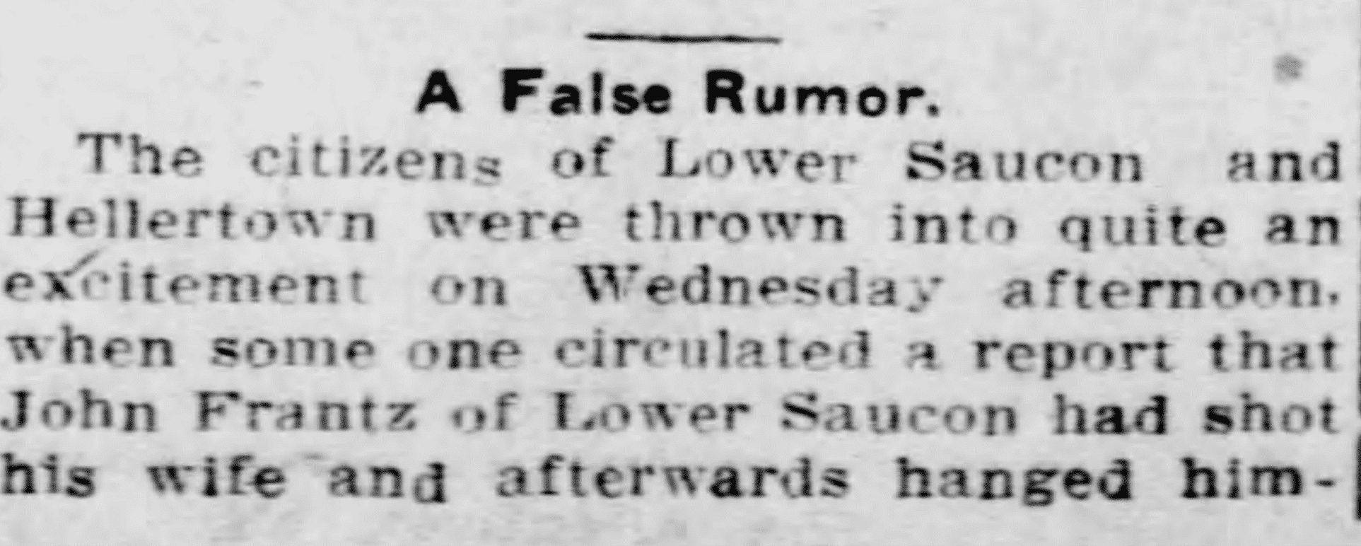 False Rumor News Hellertown