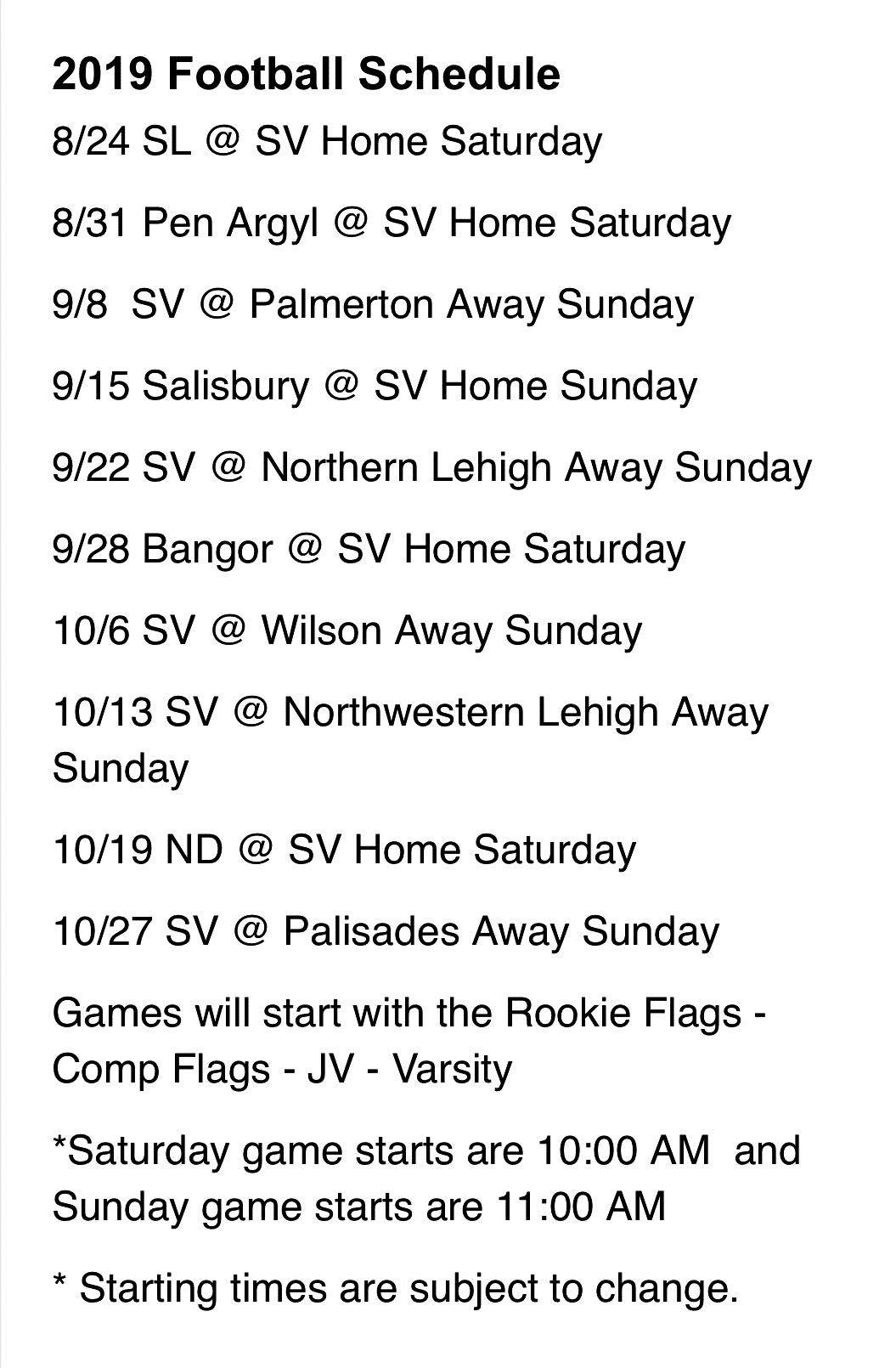 Little Panther Schedule 2019