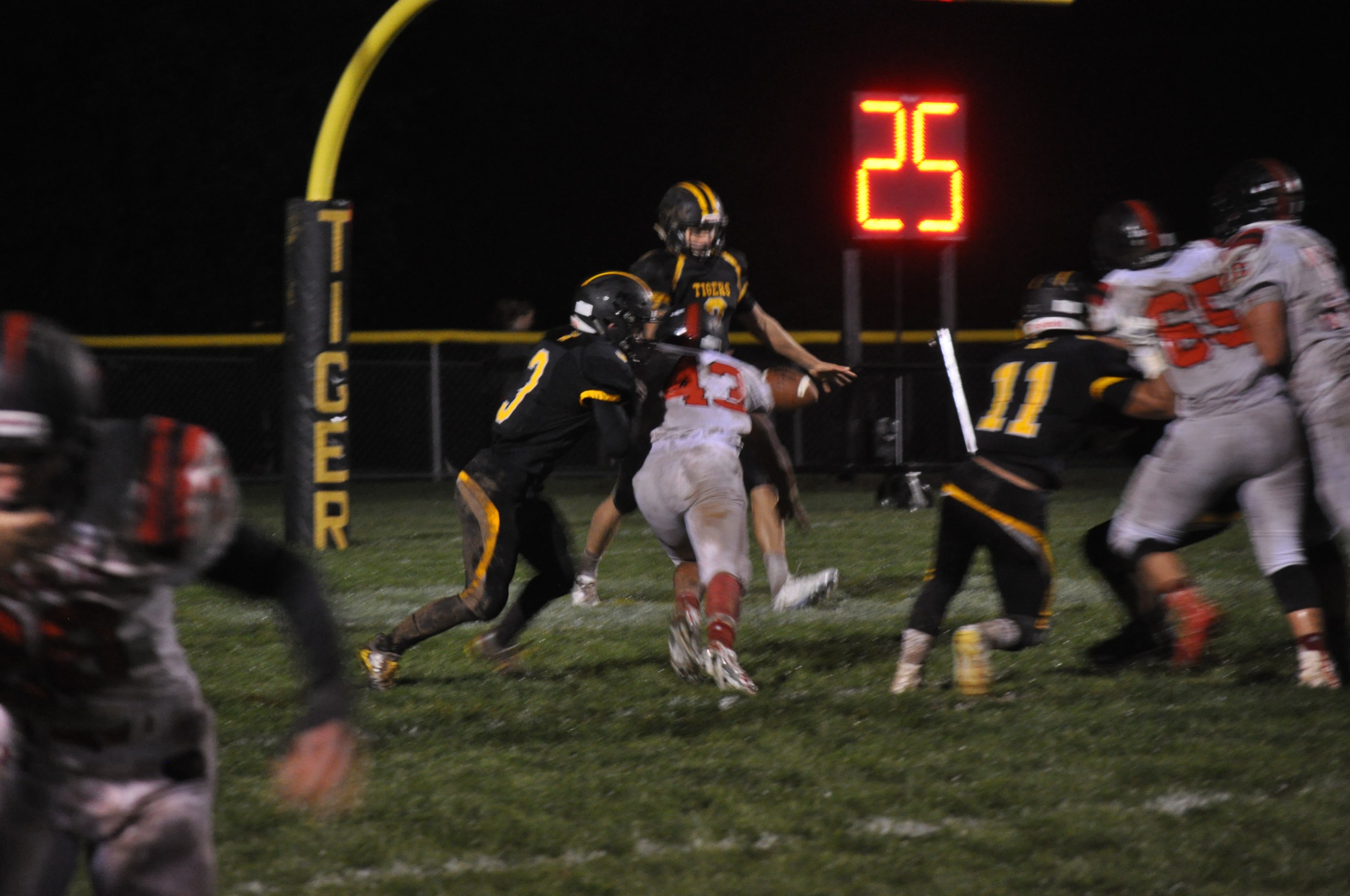 Saucon Valley defensive end Abe Lugo getting very close to block a punt.