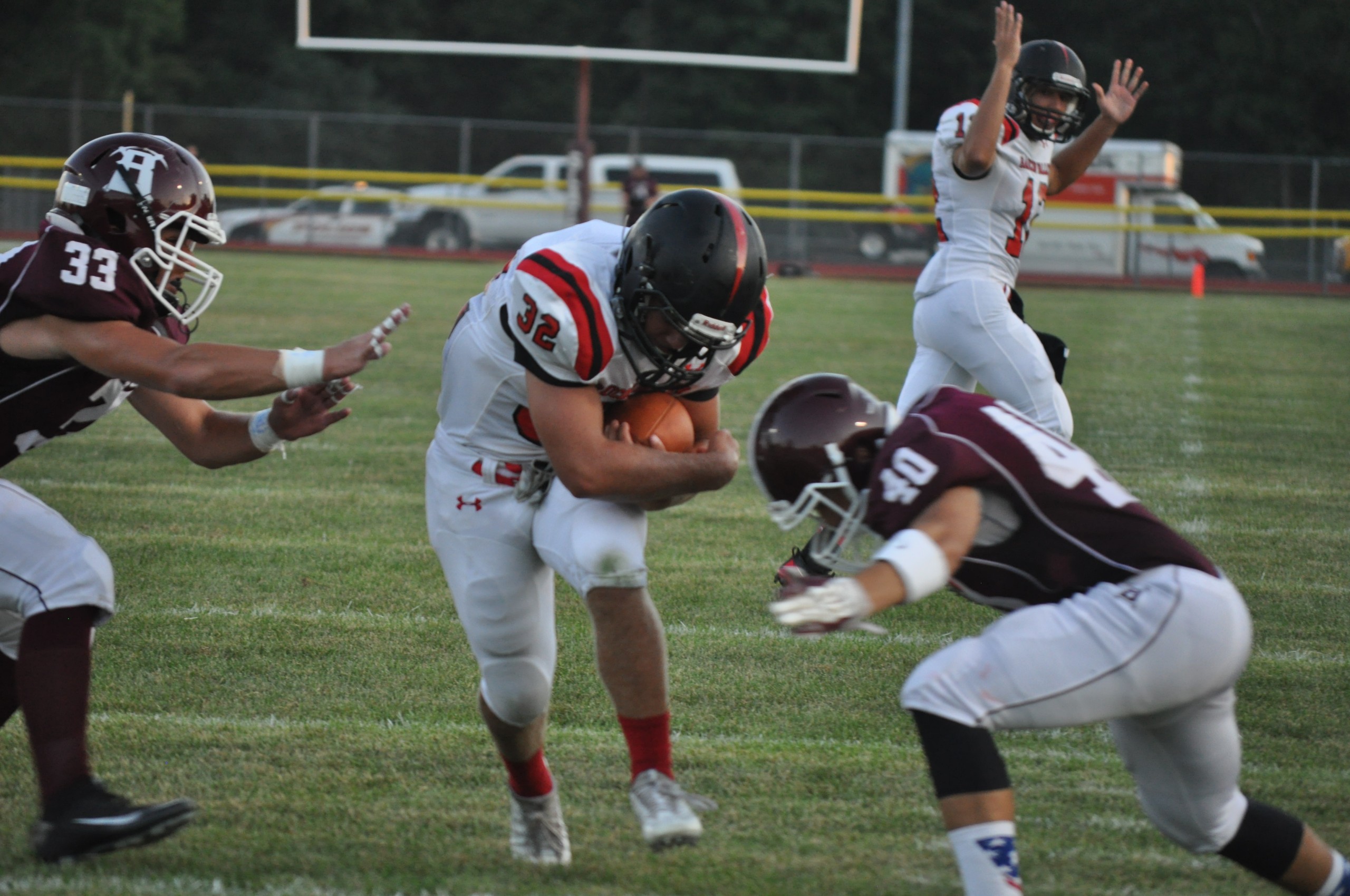 Saucon senior Nate Kehs on his way to a three touchdown night.