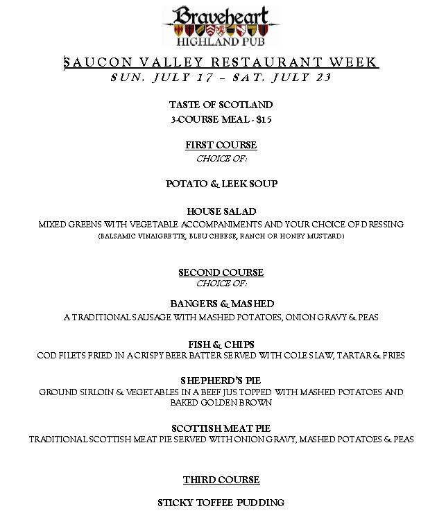 Braveheart Menu