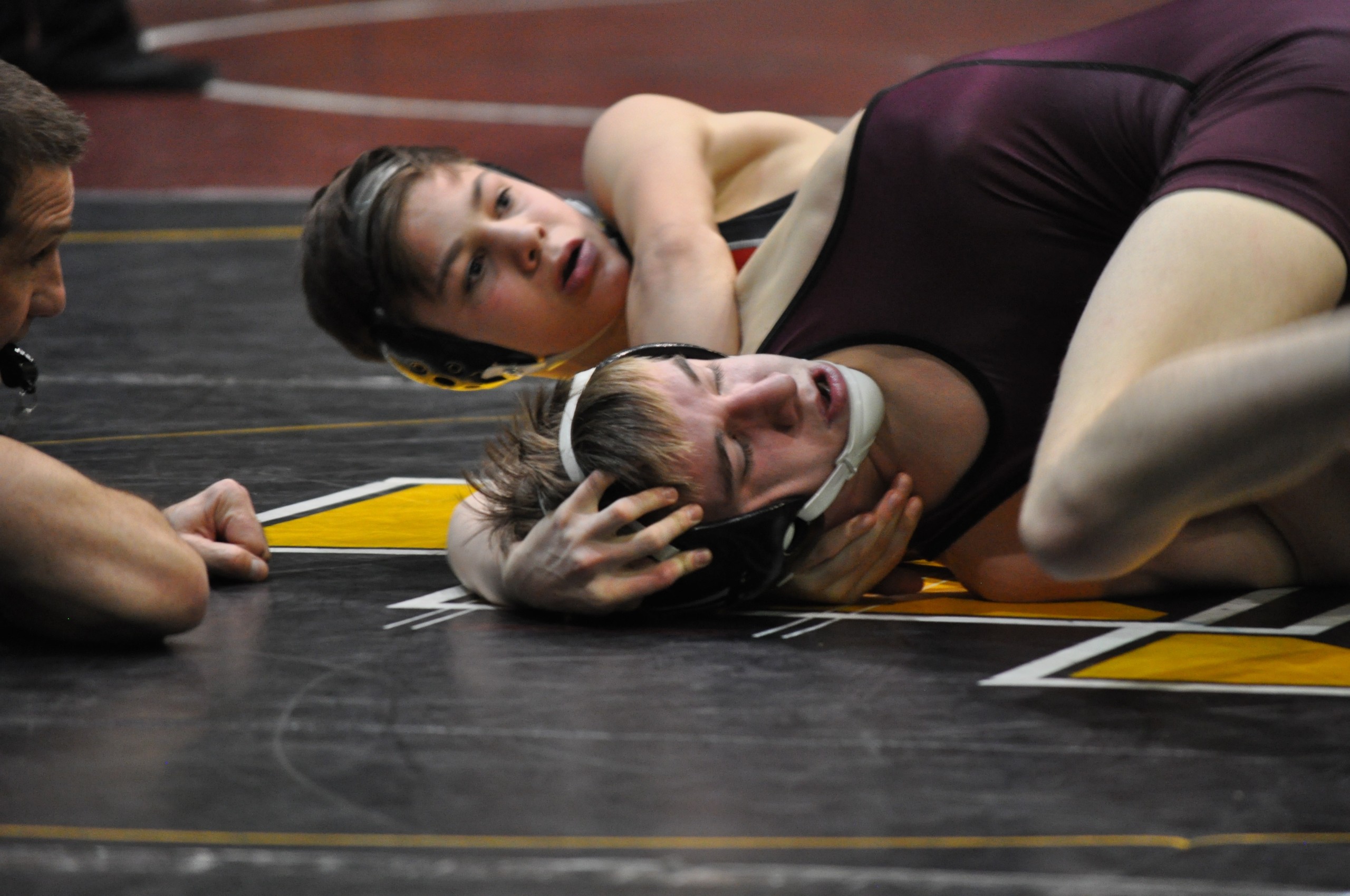 Saucon Valley's Nick Rosengrant (106) turns Lehighton's Nathan Kemmerer on his way to an 8-2 decision