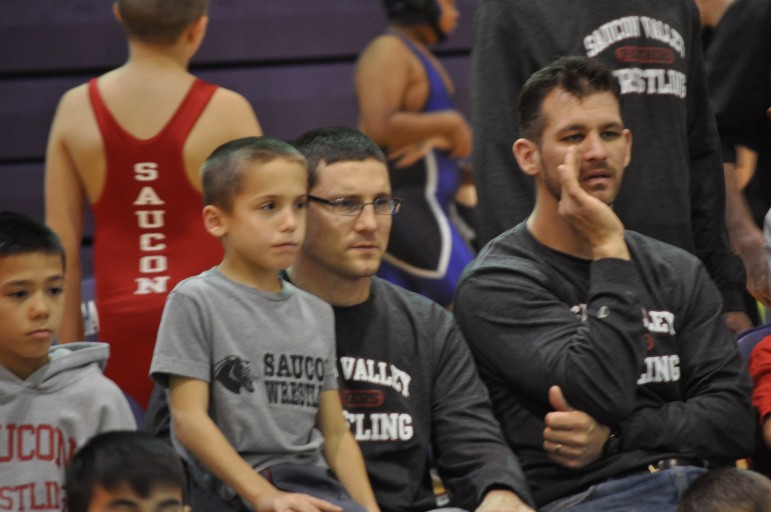 Ben Chunko with his son Carter coaching-up a Saucon Valley teammate