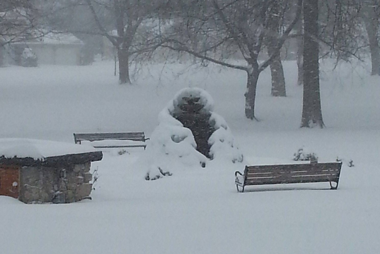 The fountain in Borough Authority Park in Hellertown is enrobed in ice and snow.