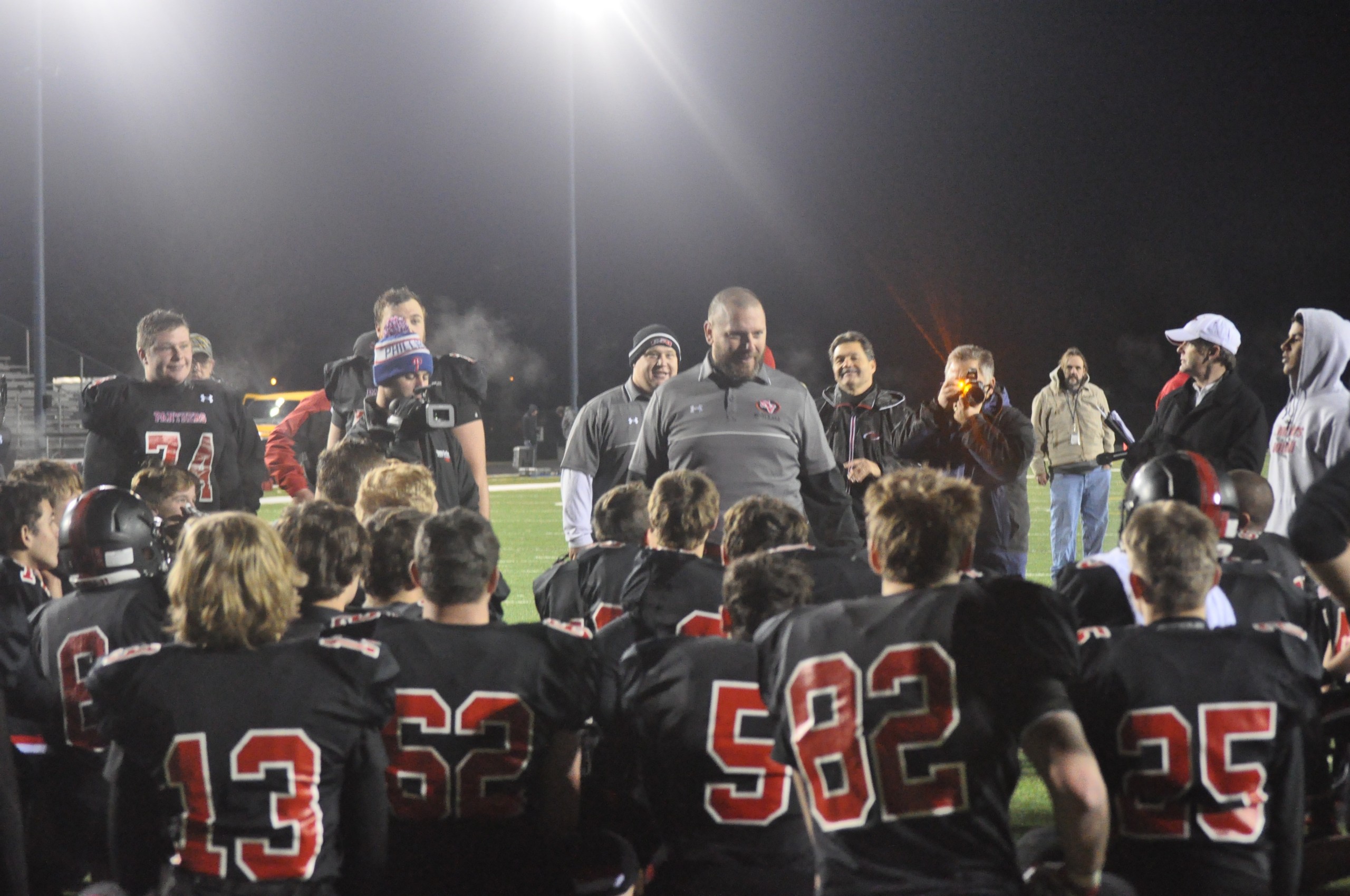 Matt Evancho addresses his team after winning the 2015 PIAA Quarterfinals