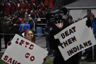 The Saucon Valley Panther and a helper