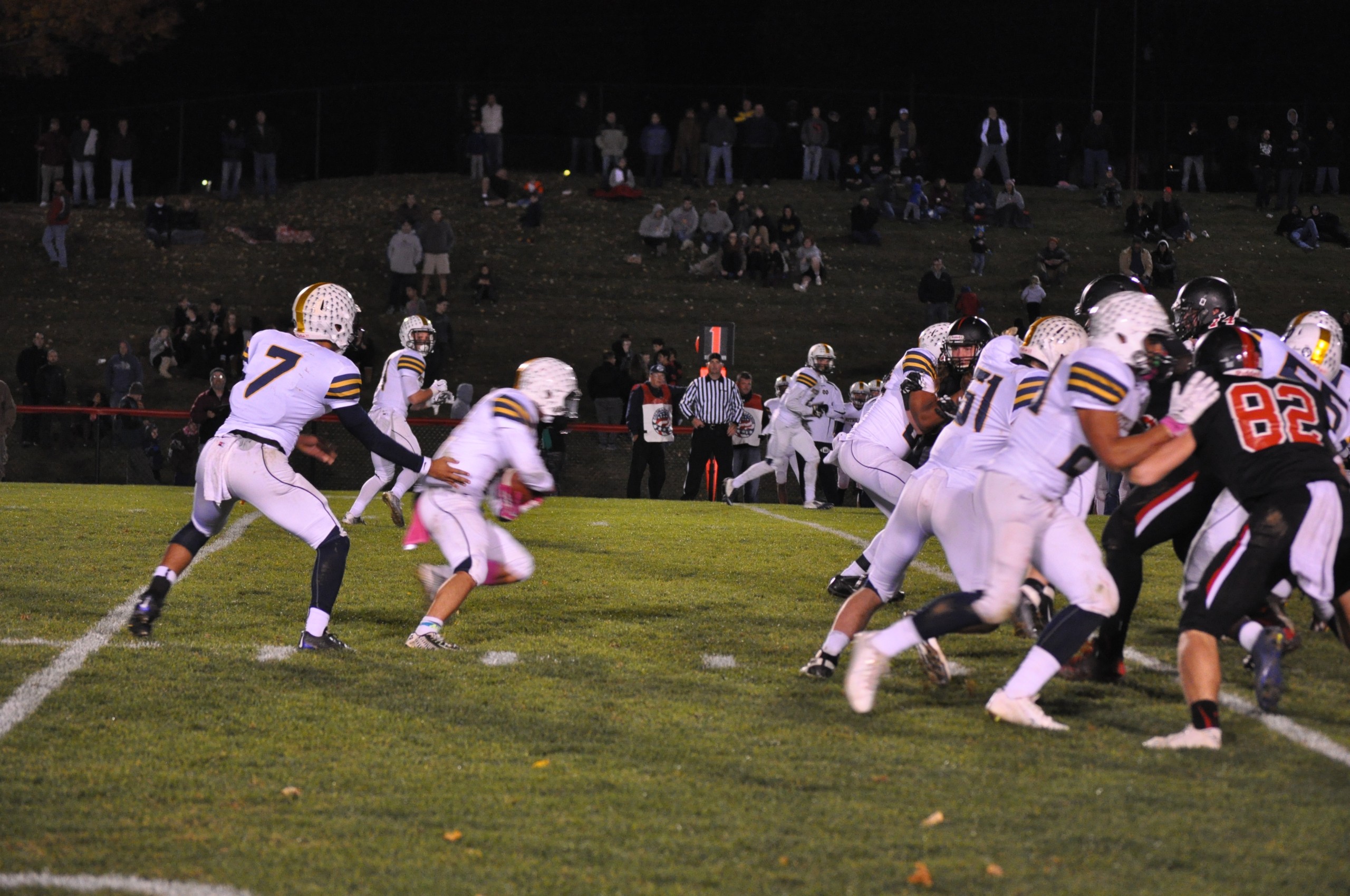 Notre Dame running back Mitch Daniel looking for room to run against the Panther defense