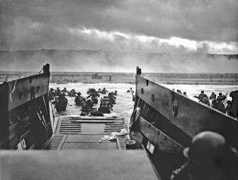 U.S. troops land at Omaha Beach during the famous D-Day invasion on June 6, 1944. The invasion was a major turning point in World War II.