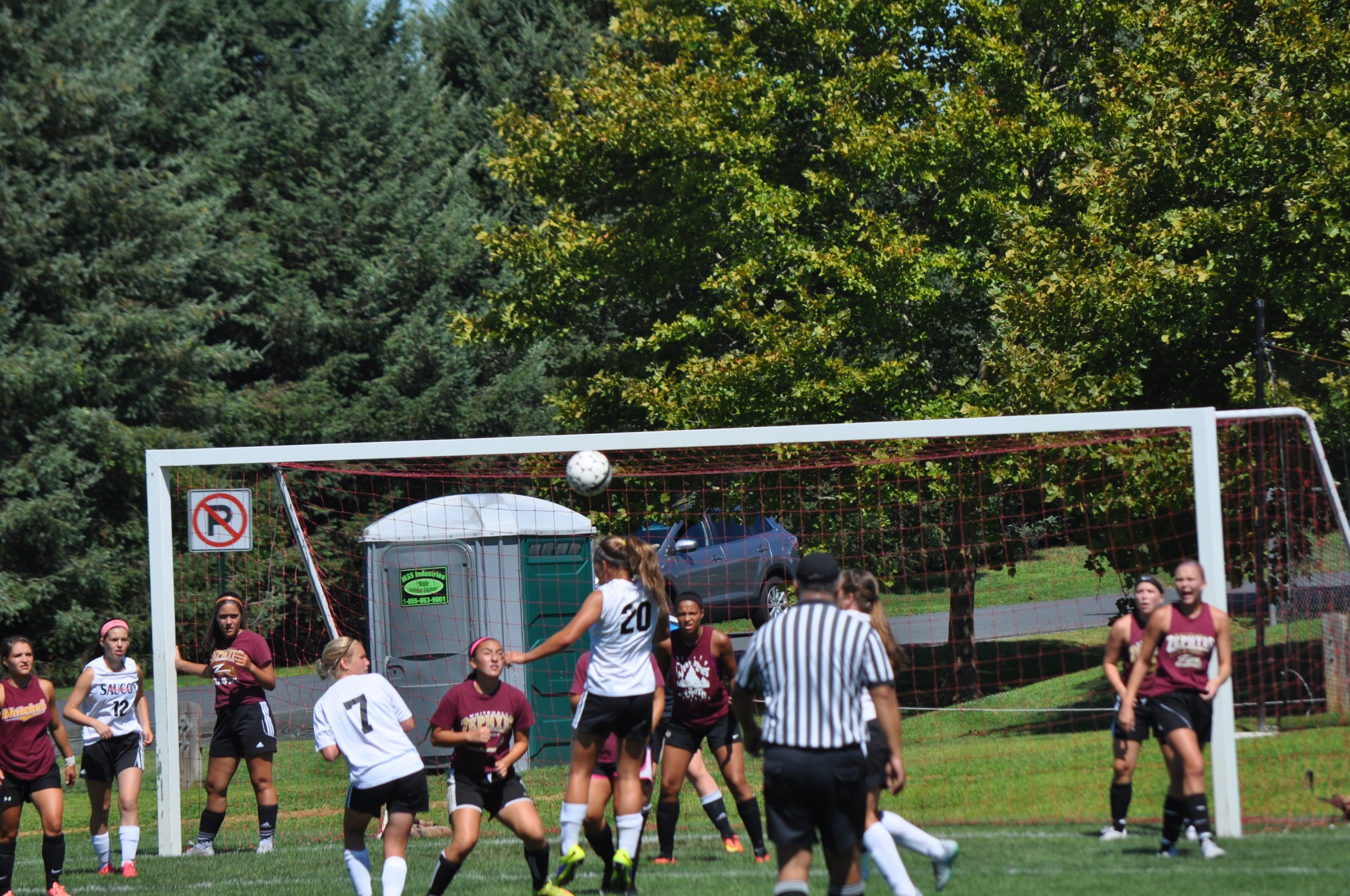 Saucon Valley's Ashleigh Nagy (20), Maddie Guerrieri (7) and Celia Heenan (12) applying the pressure.