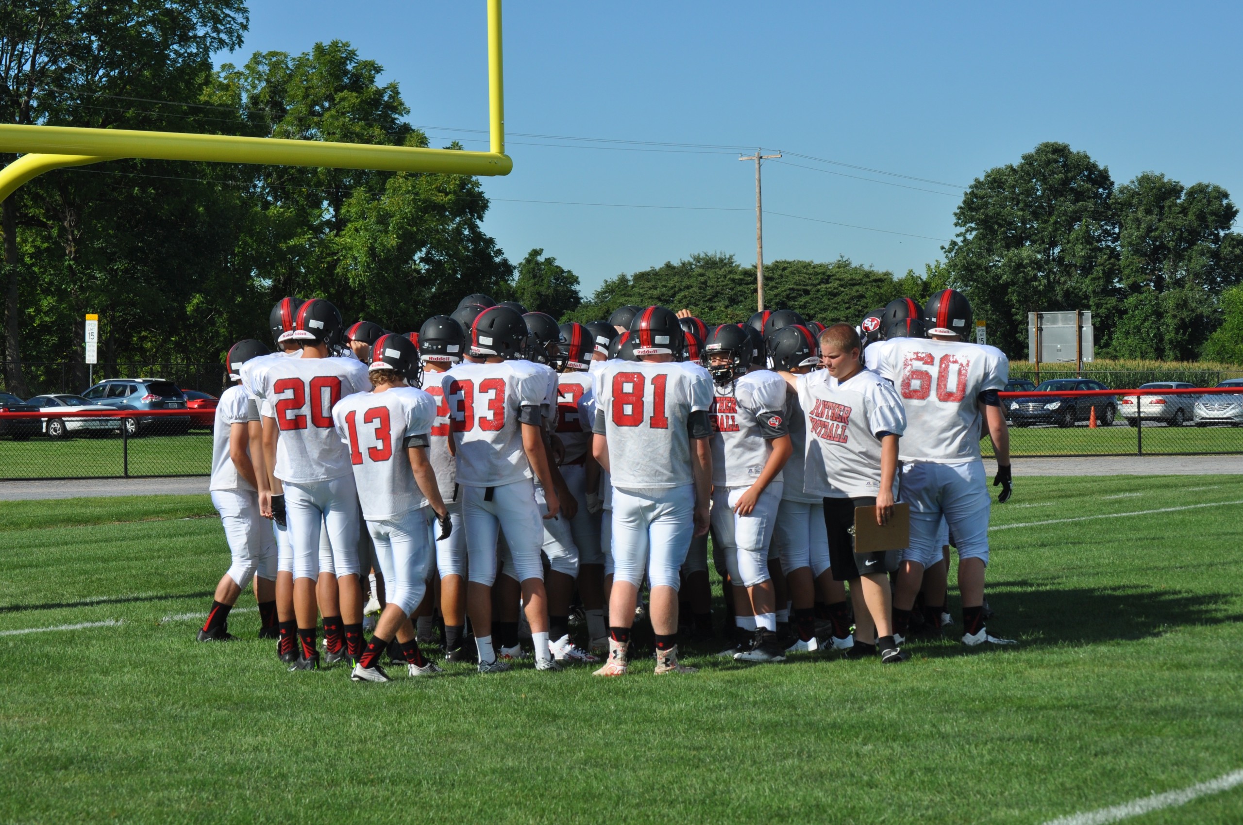 Saucon Valley High School football team bringing it in before the season's first scrimmage with Fleetwood.
