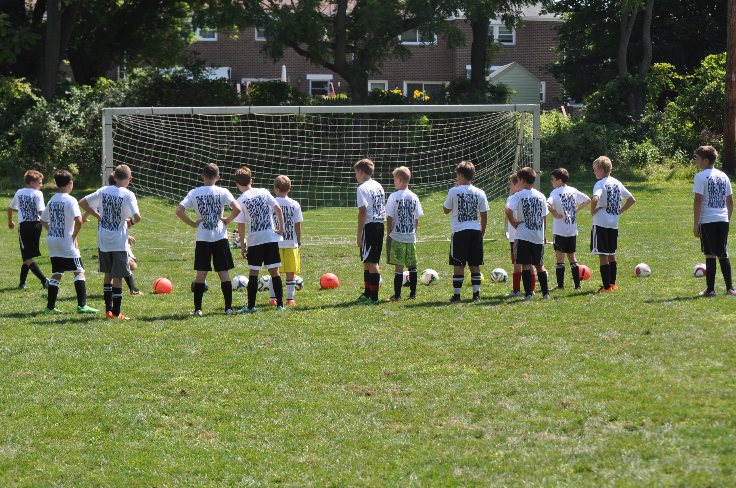 Perfect Touch Soccer campers lined up and ready to go at the Grist Mill fields in Hellertown.