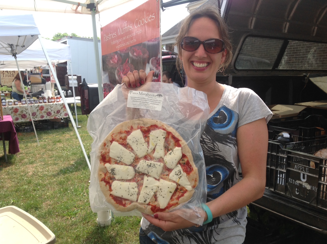 Apple Ridge Farms unveiled their new ready-to-bake pizzas at Sunday's market.