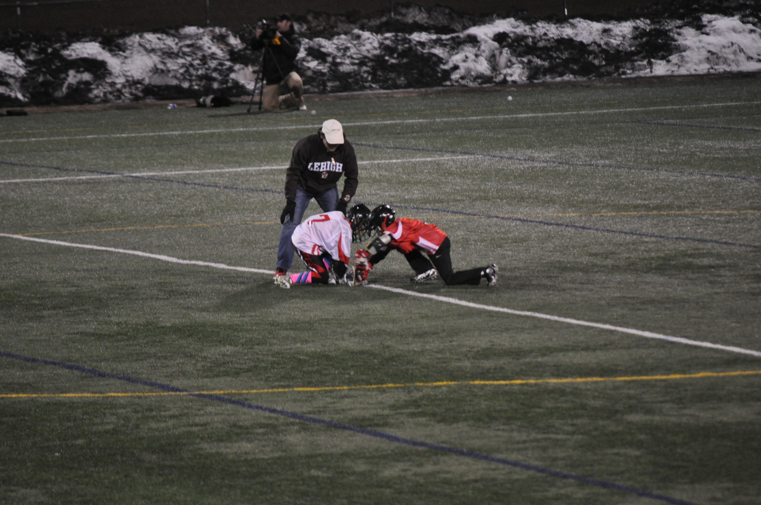 Saucon U-11 players face off in a halftime scrimmage at Lehigh.