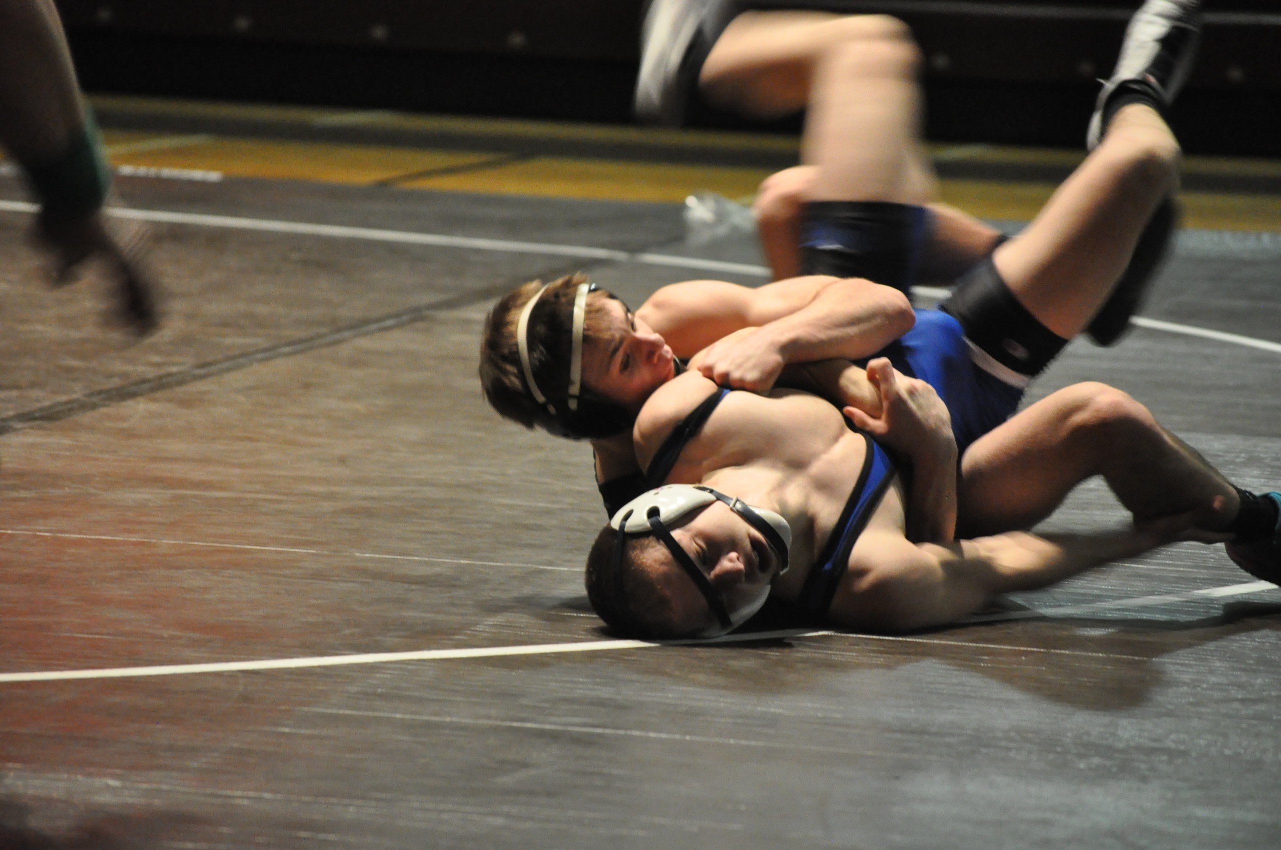 Saucon freshman Jason Jones getting near fall points.
