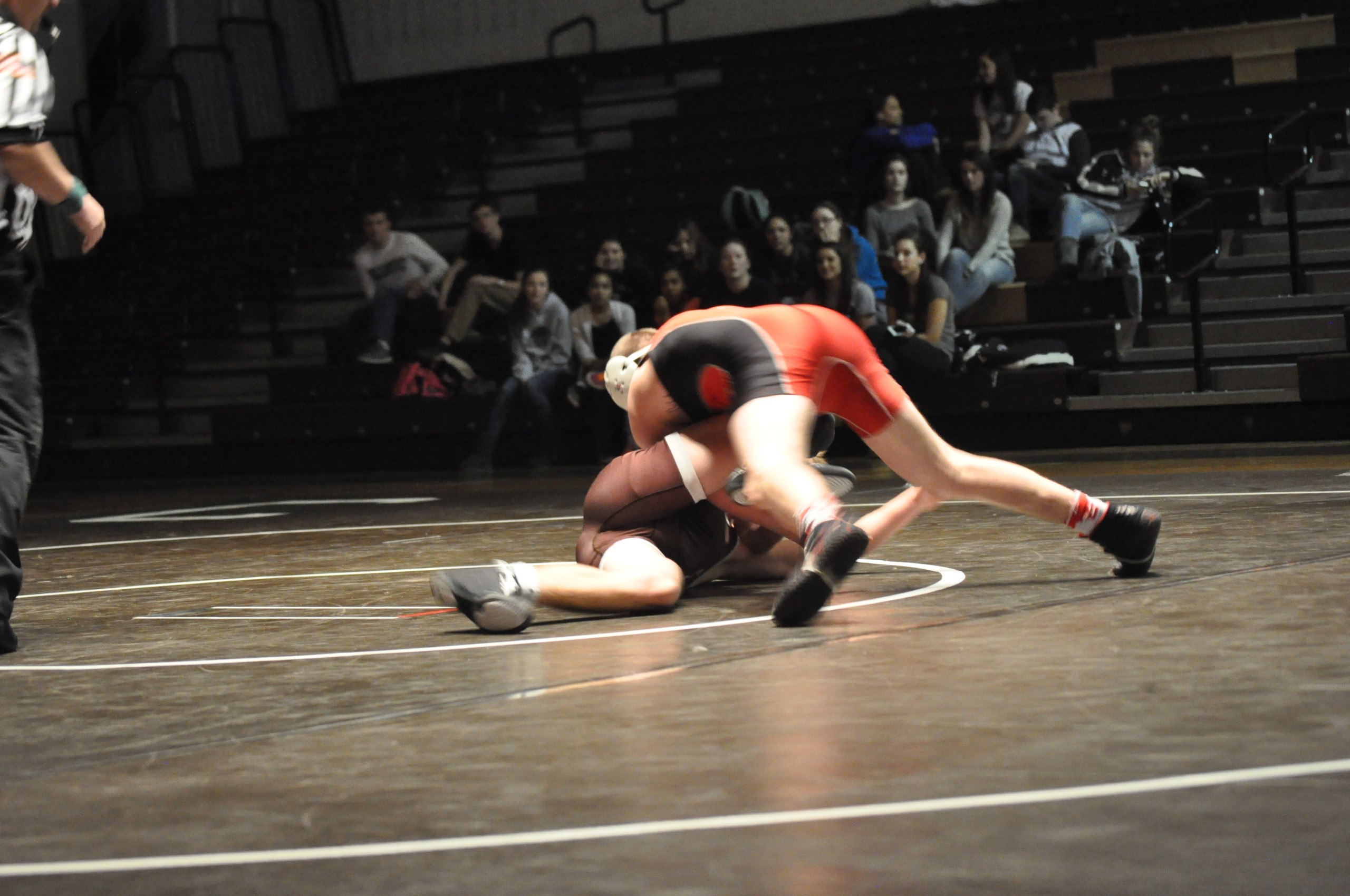 Saucon Valley senior Ty Druckenmiller trying to turn Catty's Brian Greene.