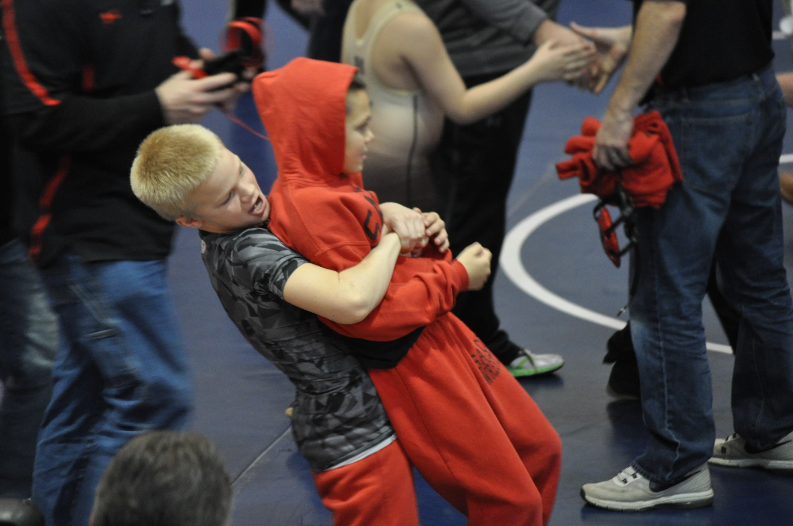Panther Ty Csencsits celebrates the BECA victory with a teammate.