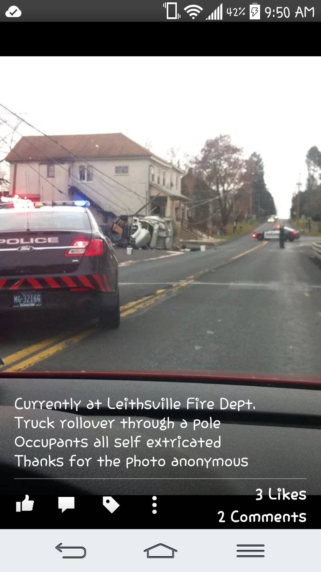 Lower Saucon Township police cars block off a section of Route 412 near the scene of an accident in front of the Leithsville fire station Dec. 2.