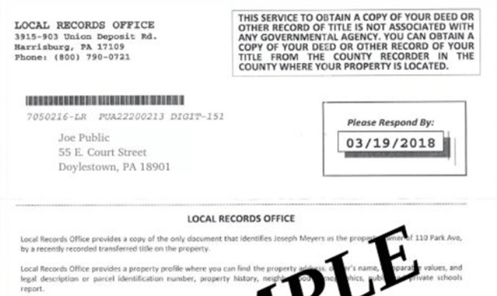 Bucks Deed Mailer